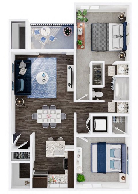 Floor plan for 2 beds, 1 bath, 950 sqft